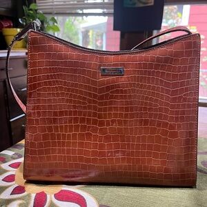Guess Cognac Crocodile Textured Shoulder Bag